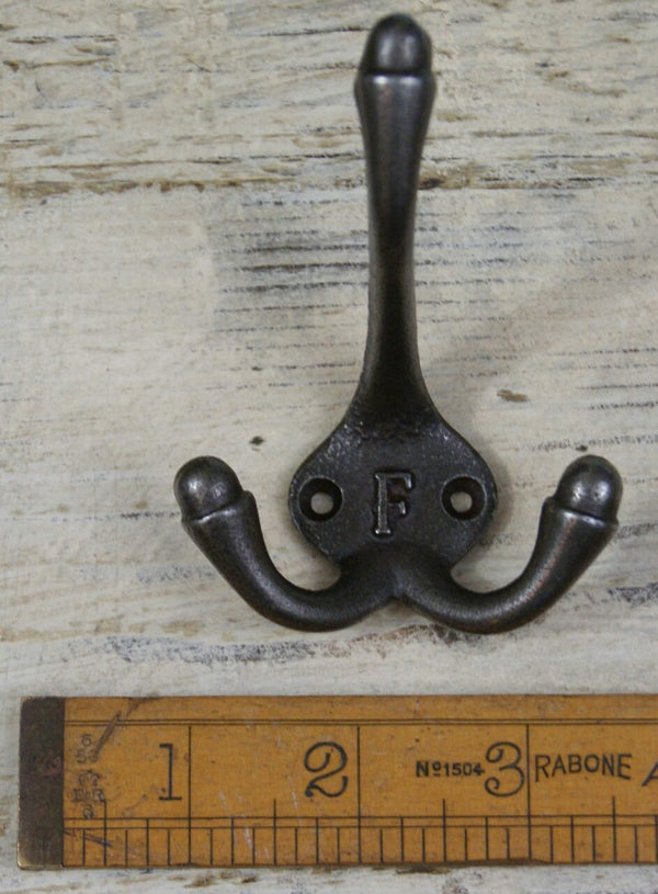 Hat Coat Hook Triple 'F' Cast Antique Iron 90mm