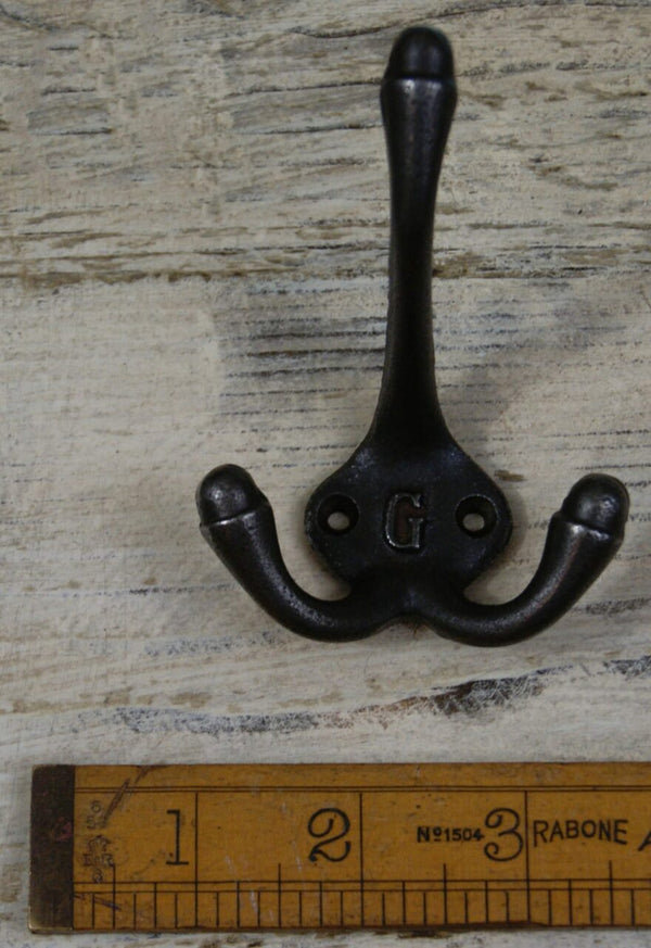 Hat Coat Hook Triple 'G' Cast Antique Iron 90mm