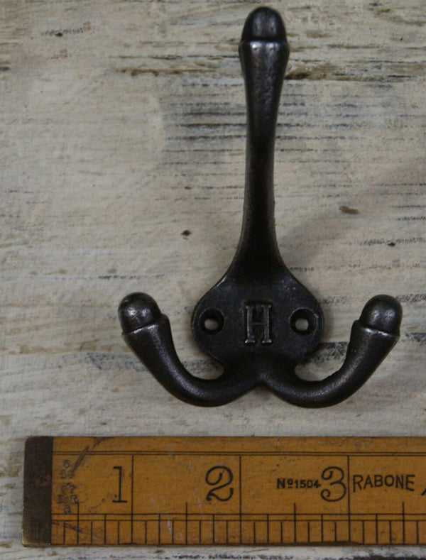 Hat Coat Hook Triple 'H' Cast Antique Iron 90mm