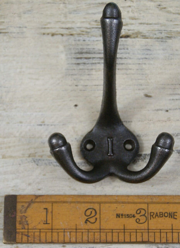 Hat Coat Hook Triple 'I' Cast Antique Iron 90mm