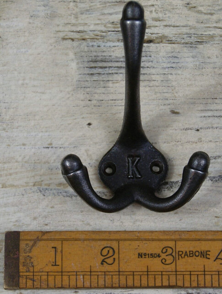 Hat Coat Hook Triple 'K' Cast Antique Iron 90mm