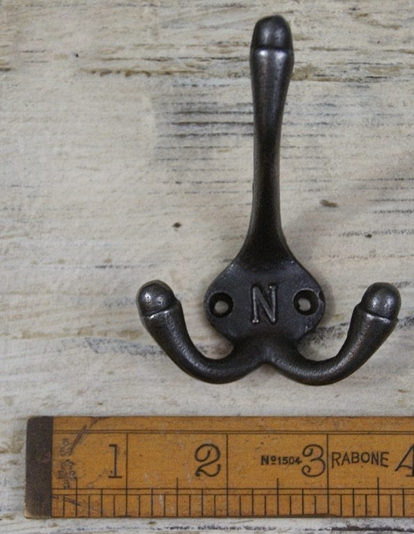 Hat Coat Hook Triple 'N' Cast Antique Iron 90mm