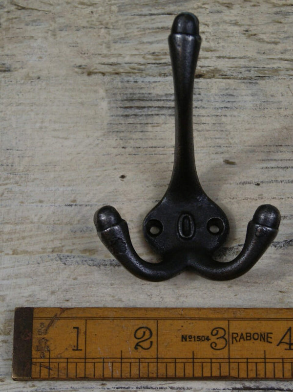 Hat Coat Hook Triple 'O' Cast Antique Iron 90mm