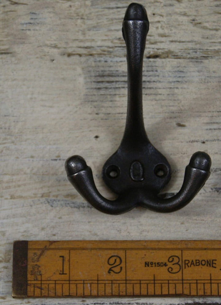 Hat Coat Hook Triple 'Q' Cast Antique Iron 90mm