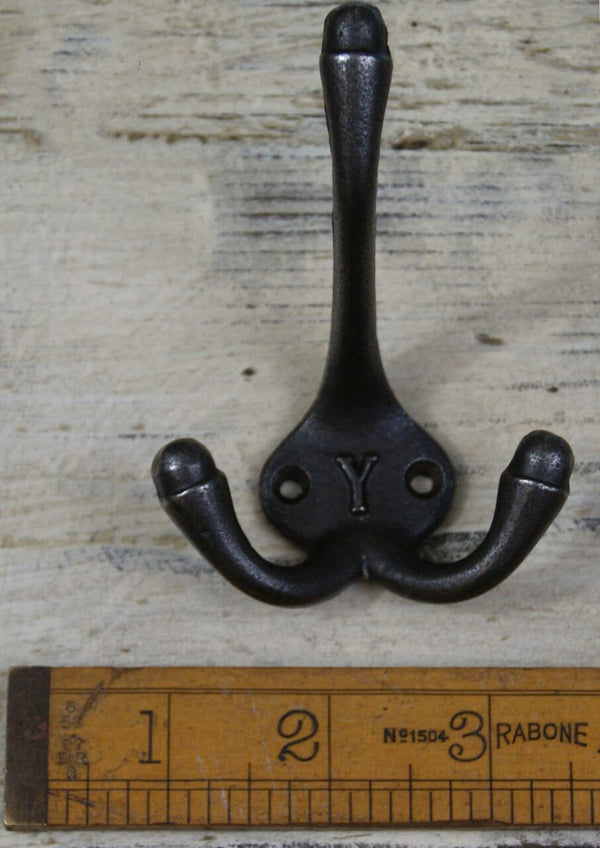 Hat Coat Hook Triple 'Y' Cast Antique Iron 90mm