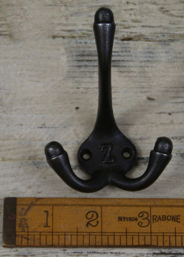 Hat Coat Hook Triple 'Z' Cast Antique Iron 90mm