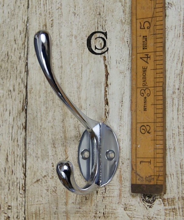 Hat Coat Hook Victorian 2 Hole Chrome on Iron 110mm