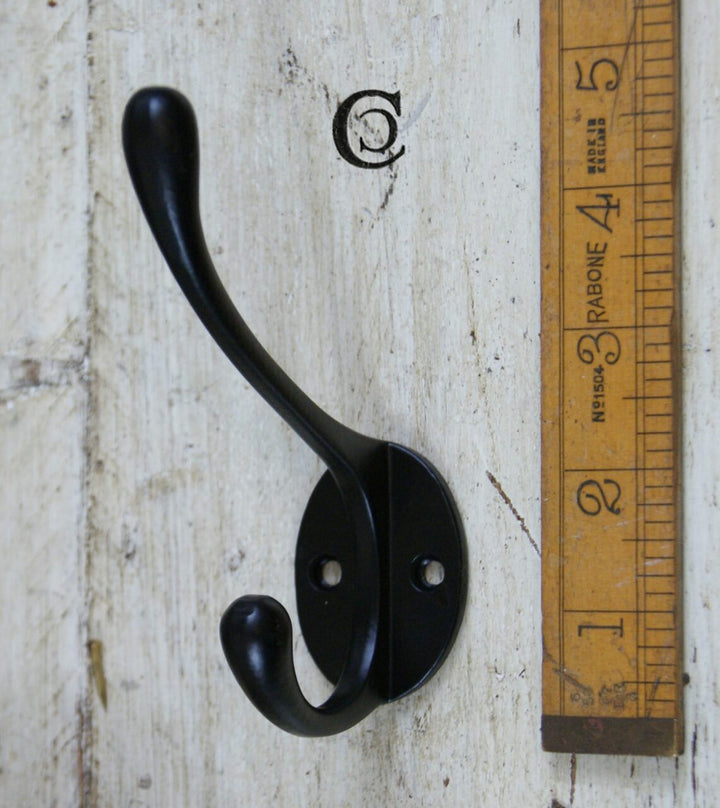 Hat Coat Hook VICTORIAN Satin Epoxy Black 2 hole 110mm