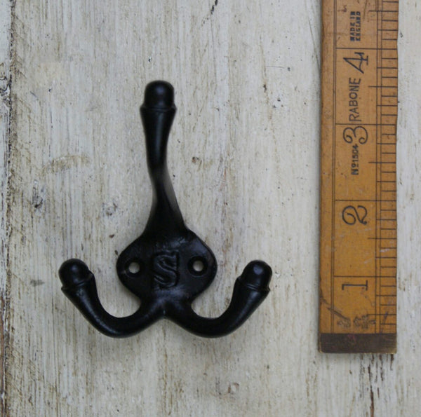 Hat Coat Hook Triple 'S' Satin Epoxy BLACK 90mm