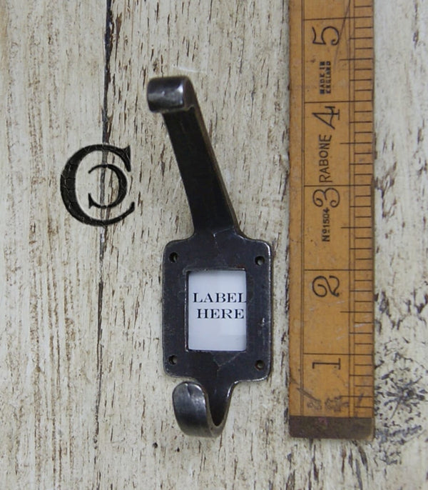 Hat Coat Hook c/w Label Frame Antique Iron 108mm