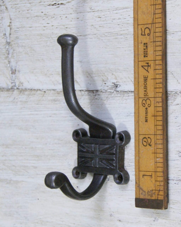 Coat Hook Double 2 Part RETRO Union Jack Cast Antique Iron 115mm