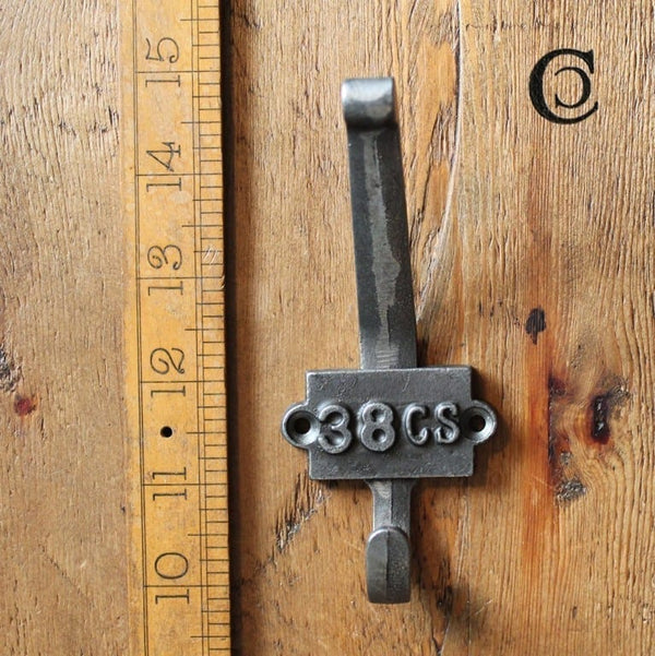 Coat Hook Double '38CS' Shallow Angle 2 Part Antique Iron 110mm