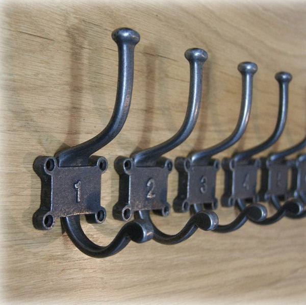 Coat Hook Double 2 Part Retro Antique Iron 4 Hole 125mm Numbers 1 - 5