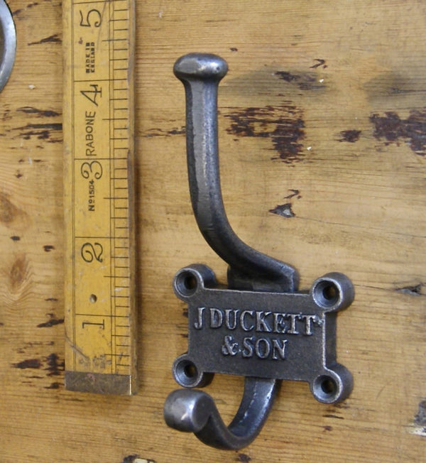 Coat Hook Double 2 Part Retro J DUCKETT Cast Antique Iron 125mm