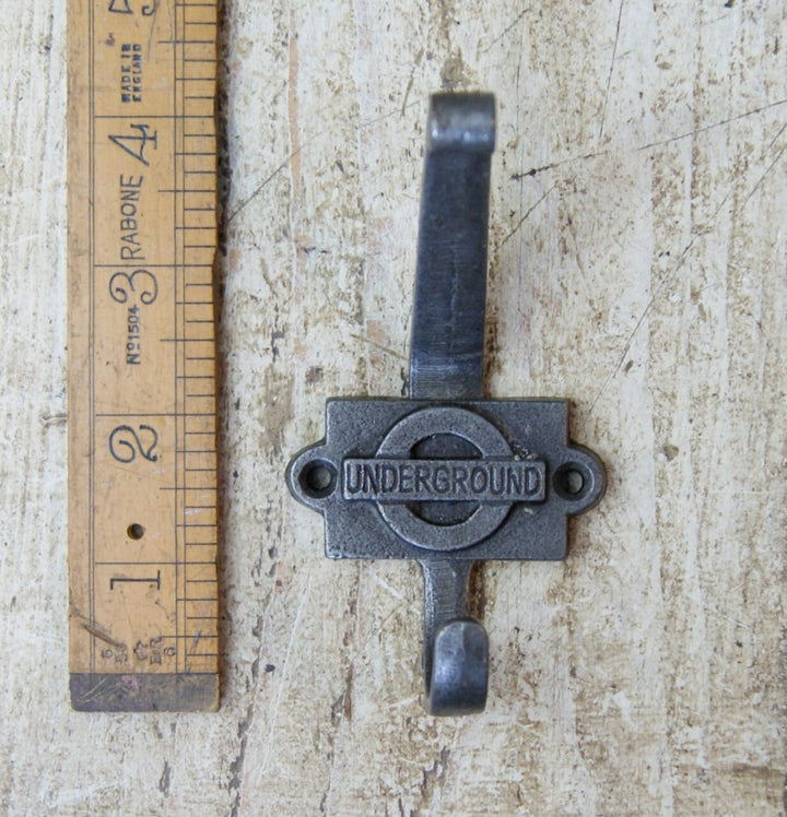 Coat Hook UNDERGROUND 2 - Part Cast Antique Iron 110mm