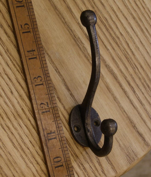 Hat Coat Hook Ball Tops LAMBERT Cast Antique Iron 110mm