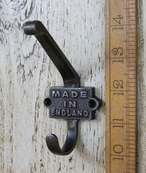 Coat Hook Double 2 Part MADE IN ENGLAND Antique Iron 110mm