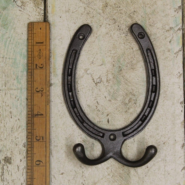 Horseshoe Coat Hook Double Robe Syle Antique Iron 150mm x 100mm