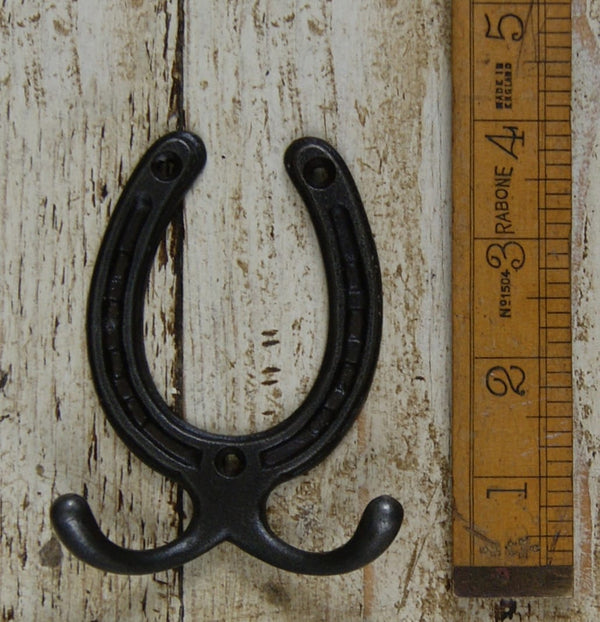 Horseshoe Coat Hook Double Robe Style Antique Iron 90mm x 69mm