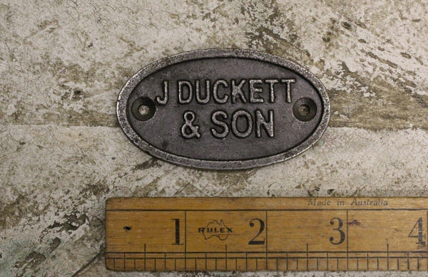 Plaque Oval J DUCKETT SON Cast Antique Iron 75mm