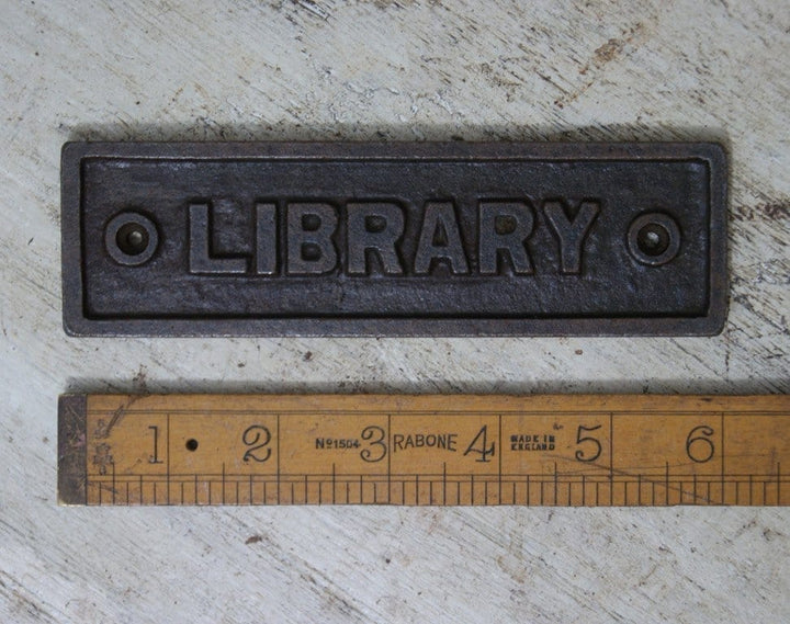 Plaque LIBRARY Antique Iron 45mm x 152mm Alt F367