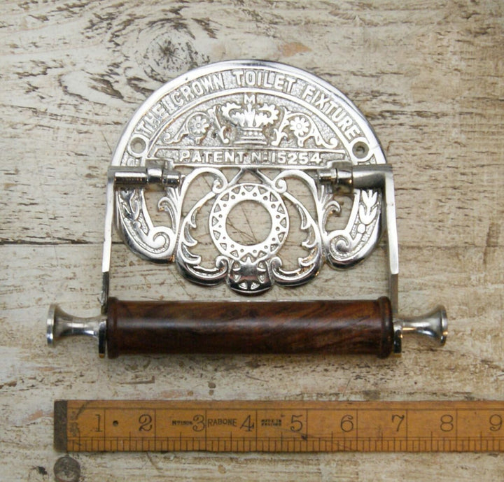 Toilet Roll Holder Crown Fixture Chrome on Cast Iron Wood