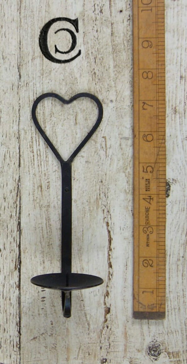 Candle Holder Heart Wall Mounted Hand Forged Black Wax Spike 180mm