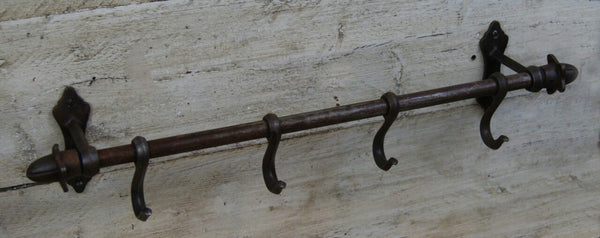 Hook Rail Cast Antique Iron (4 Hooks) with Finial Ends 520mm