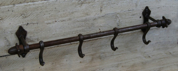 Hook Rail Cast Antique Iron (4 Hooks) with Finial Ends 520mm