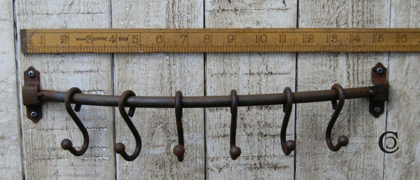 Sliding Hook Rail with 'S' Hooks Antique Iron 400mm Bowley