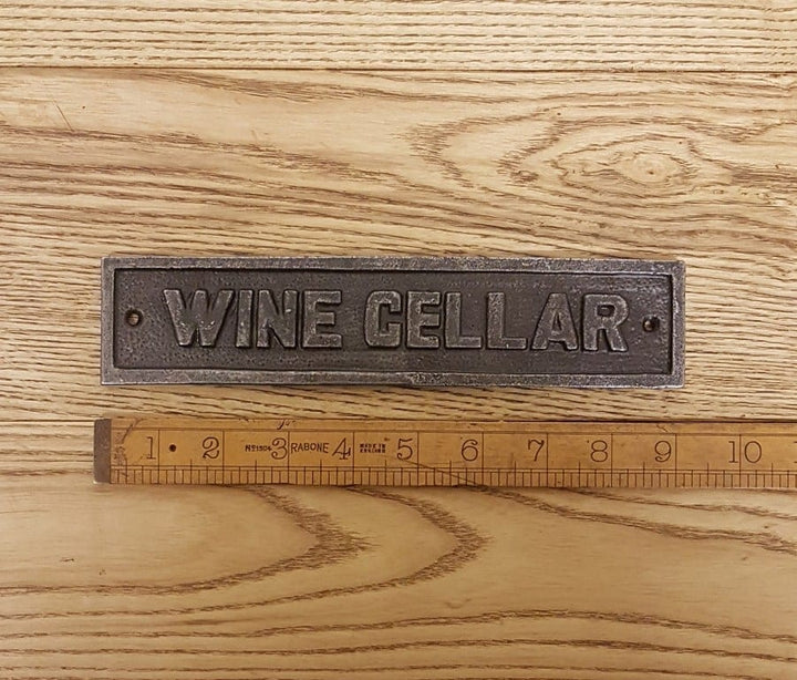 Plaque WINE CELLAR Antique Cast Iron 45mm x 225mm