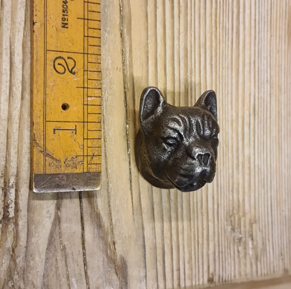 Knob Cupboard BULLDOG HEAD Cast Antique Iron 36mm