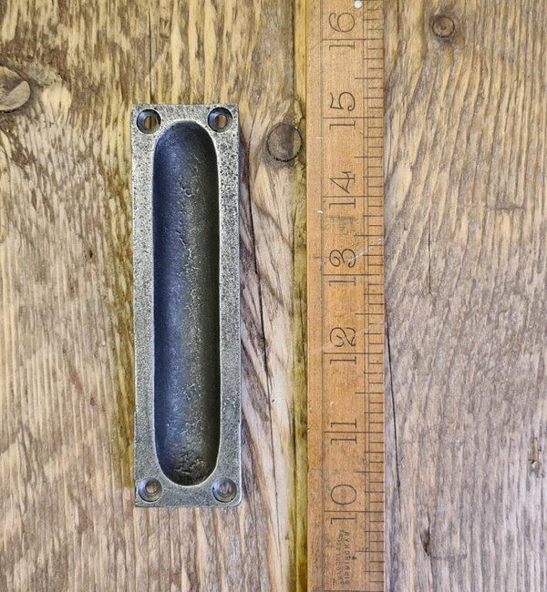 Flush Handle Square End Cast Antique Iron 130mm x 33mm