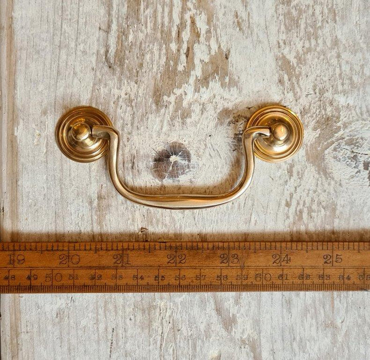 Swan Neck Drop Handle Solid Brass Natural Finish 92mm