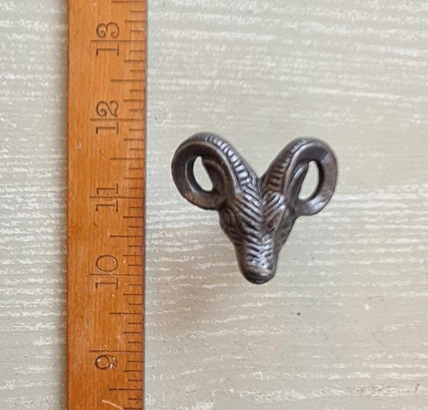 Knob Cupboard RAMS HEAD Cast Antique Iron 50mm