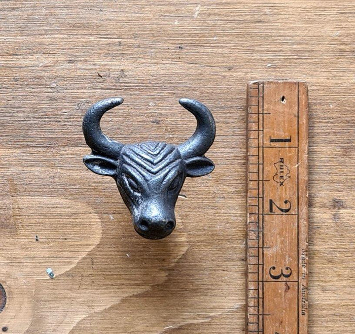 Knob Cupboard HORNED BULL Cast Antique Iron 50mm