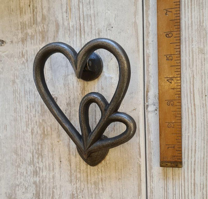 Door Knocker DOUBLE LOVE HEART Cast Antique Iron 160mm x 150mm