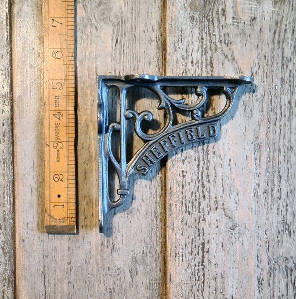 Shelf Bracket Victorian SHEFFIELD Text Antique Iron 125mm x 125mm