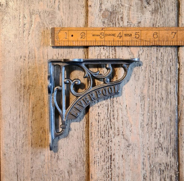 Shelf Bracket Victorian LIVERPOOL Text Antique Iron 125mm x 125mm