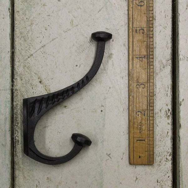 Coat Hook Double Ridged Cast Antique Black HEIMA 125mm