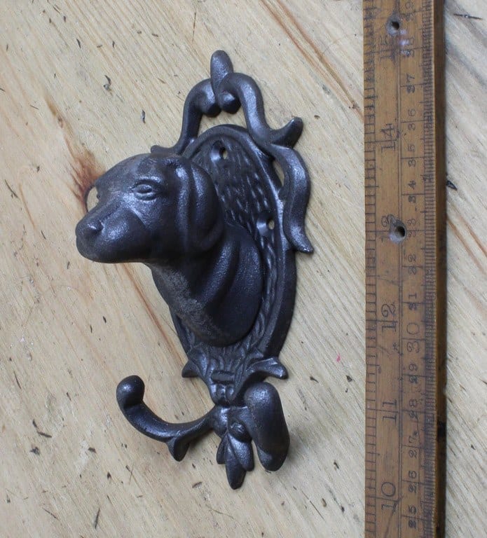 Double Hook Heavy BULLDOG Ornate Back Plate Cast Antique Iron 125mm