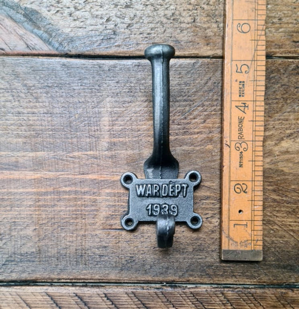 Coat Hook Double 2 Part Retro WAR DEP'T Cast Antique Iron 125mm