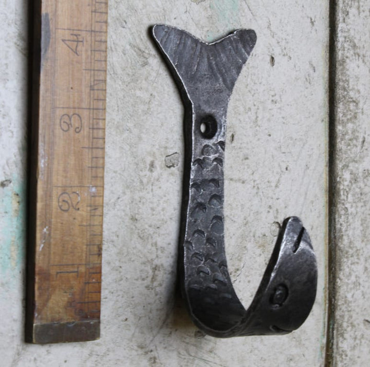 Coat Hook Single Hand Forged FISH Antique Iron 110mm