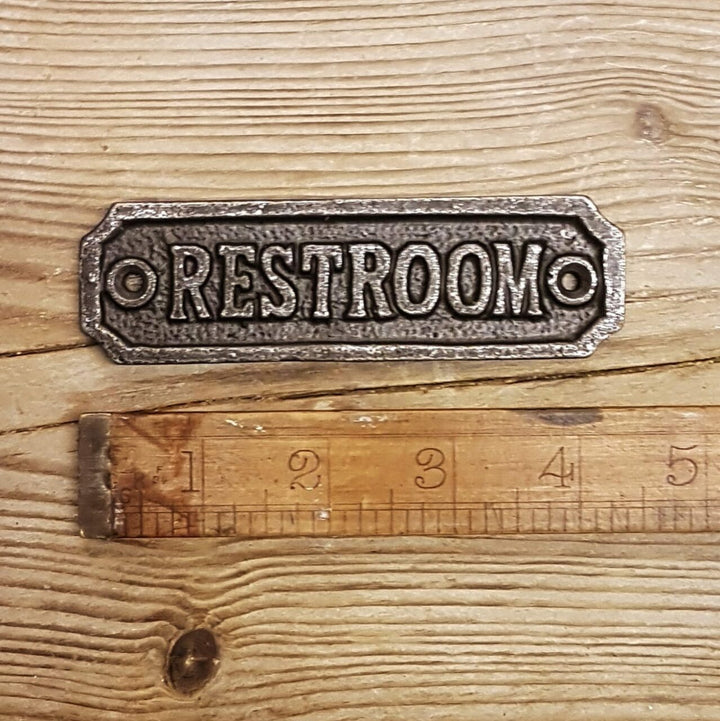 Plaque RESTROOM Cast Antique Iron 35mm x 115mm