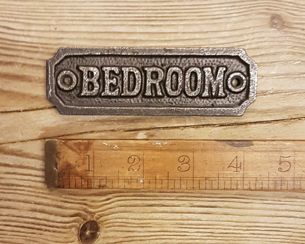 Plaque BEDROOM Cast Antique Iron 33mm x 105mm