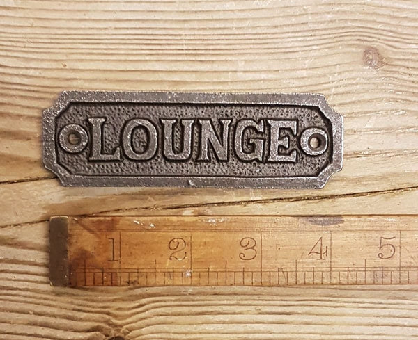 Plaque LOUNGE Cast Antique Iron 35mm x 107mm