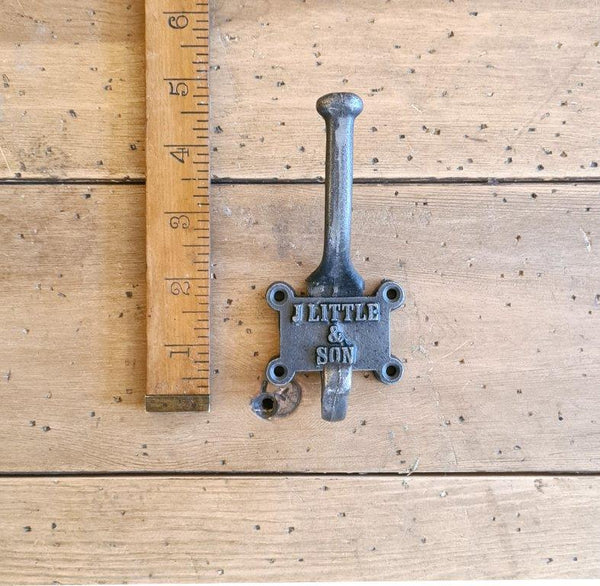 Coat Hook Double 2 Part Retro J LITTLE SON Antique Iron 125mm