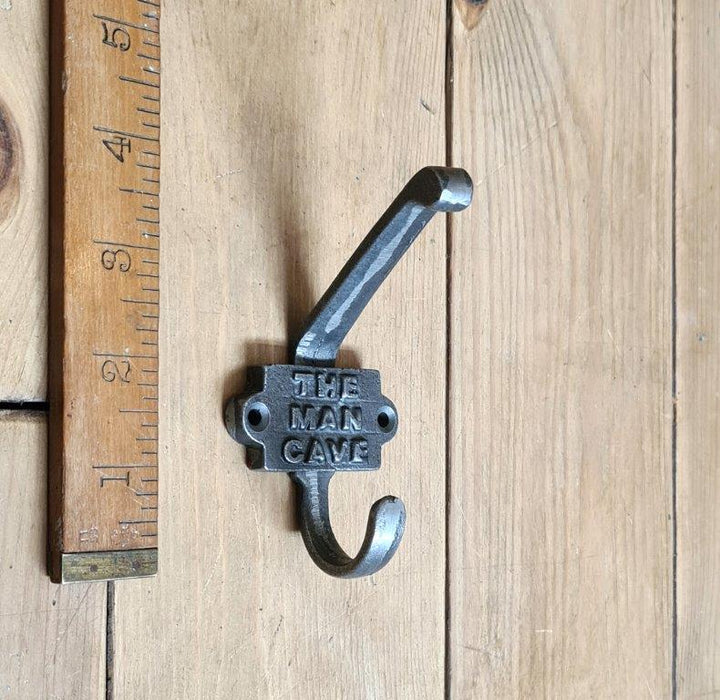 Coat Hook Double 2 Part 2 Hole MAN CAVE Cast Antique Iron 125mm