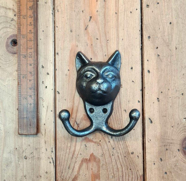 Coat Hook Double CAT FACE Cast Antique Iron 95mm