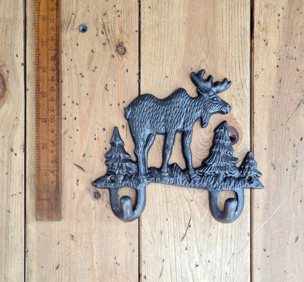 Double Robe Hook REINDEER Cast Antique Iron 170mm x 155mm High